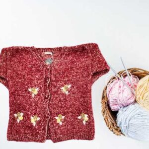 Old Rose Hand-Knitted Cardigan for Women – Elegant & Cozy Winter Wear