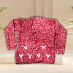 Old Rose Hand-Knitted Cardigan for Women – Elegant & Cozy Winter Wear