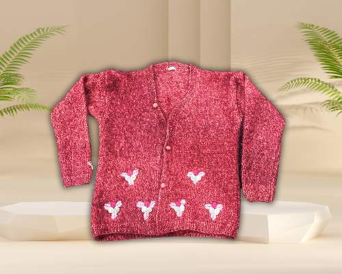 Old Rose Hand-Knitted Cardigan for Women – Elegant & Cozy Winter Wear