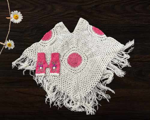 Handmade Crochet Pink Gloves with Embroidery - Image 3