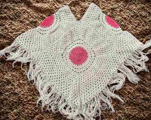 Handmade Crochet Pink Circle Fringed Shawl – Elegant & Cozy Wrap - Image 2