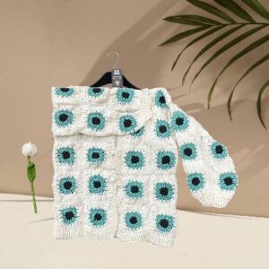 Handmade Crochet Sunflower Sweater for Women – Cozy Knitted Floral Cardigan | Winter & Fall Fashion