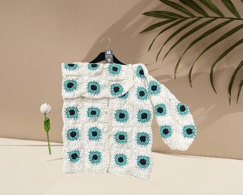 Handmade Crochet Sunflower Sweater for Women – Cozy Knitted Floral Cardigan | Winter & Fall Fashion