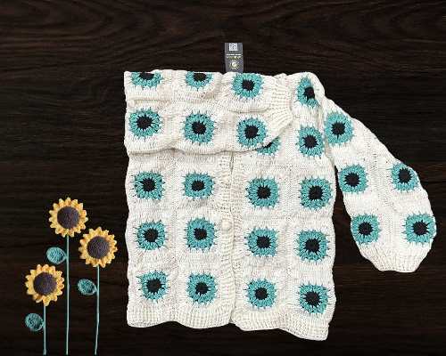 Handmade Crochet Sunflower Sweater for Women – Cozy Knitted Floral Cardigan | Winter & Fall Fashion - Image 2