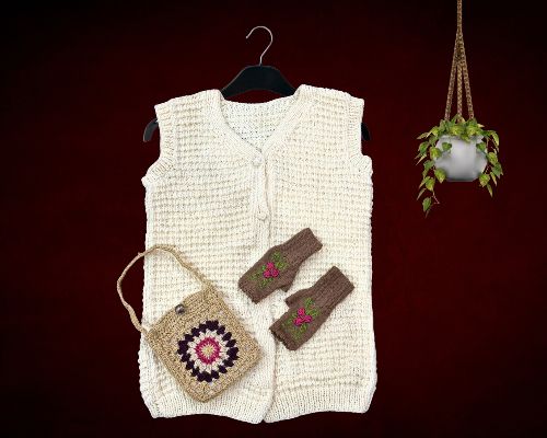 Hand-Knitted Wool Sleeveless Sweater Vest for Women – Elegant & Cozy Winter Wear - Image 4