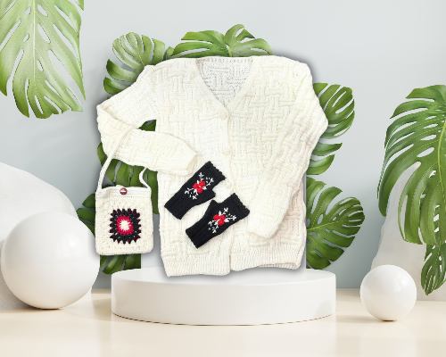 Handmade Crochet Black Gloves with Red Embroidery - Image 2