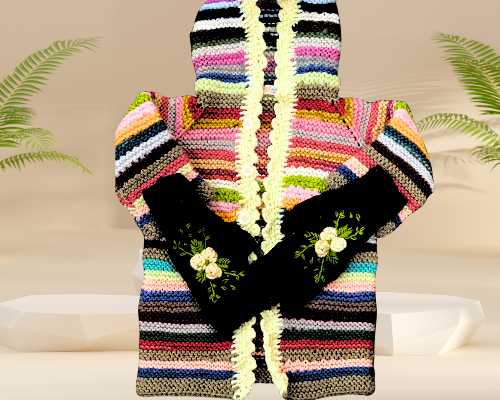 Handmade Multicolor Knitted Hoodie for Kids – Warm & Cozy Winter Upper - Image 3