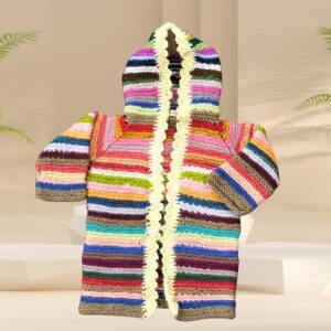 Handmade Multicolor Knitted Hoodie for Kids – Warm & Cozy Winter Upper