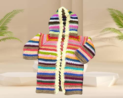 Handmade Multicolor Knitted Hoodie for Kids – Warm & Cozy Winter Upper