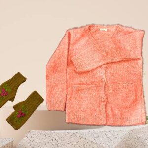 Tea Pink Hand-Knitted Crochet Cardigan for Women