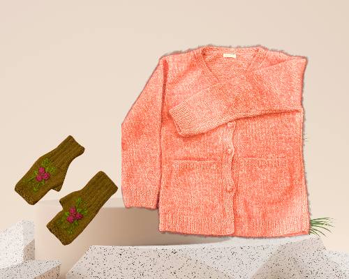 Tea Pink Hand-Knitted Crochet Cardigan for Women - Image 4