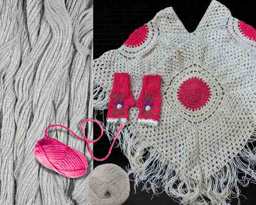 Handmade Crochet Pink Circle Fringed Shawl – Elegant & Cozy Wrap - Image 4