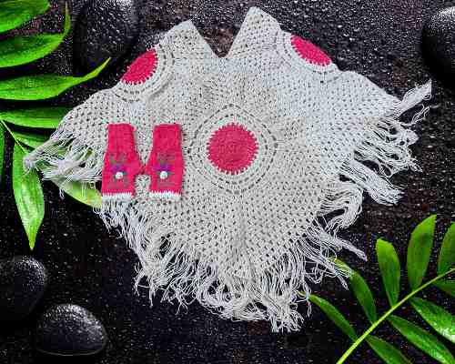 Handmade Crochet Pink Circle Fringed Shawl – Elegant & Cozy Wrap